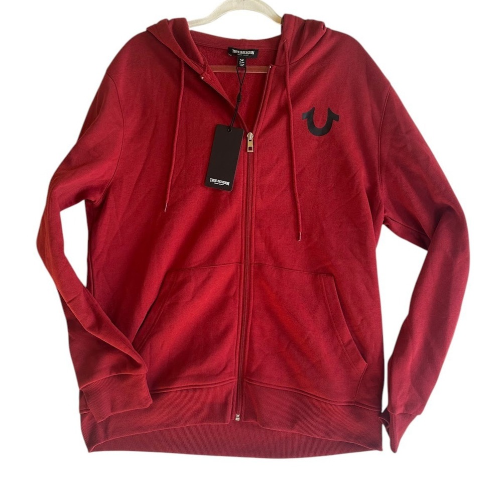 True Religion Men's XL Red Buddha Graphic Full Zip Hoodie With Tags Streetwear